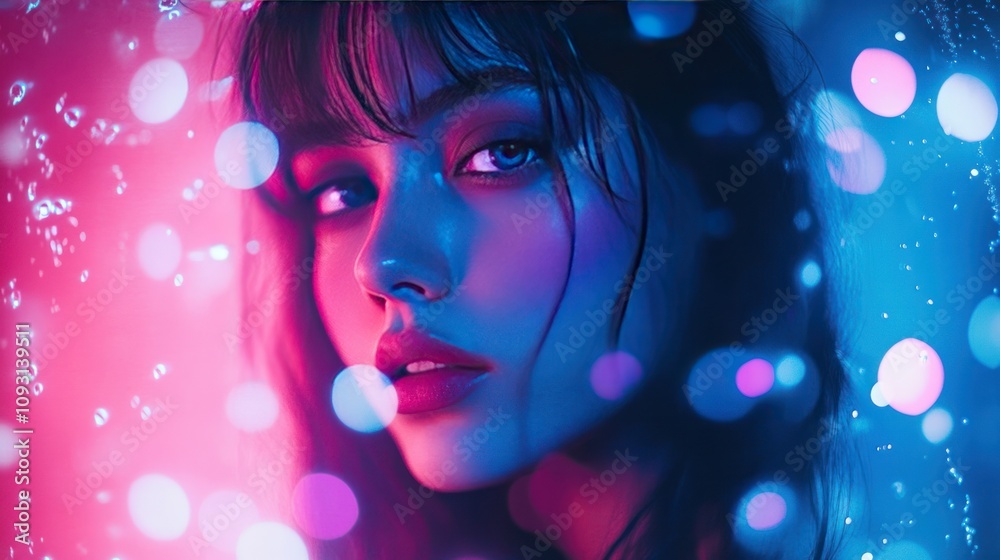 Neon bokeh background portrait with glowing blue and magenta lights, creating a dreamy studio effect Neon bokeh background portrait with glowing blue and magenta lights, creating a dreamy studio effect