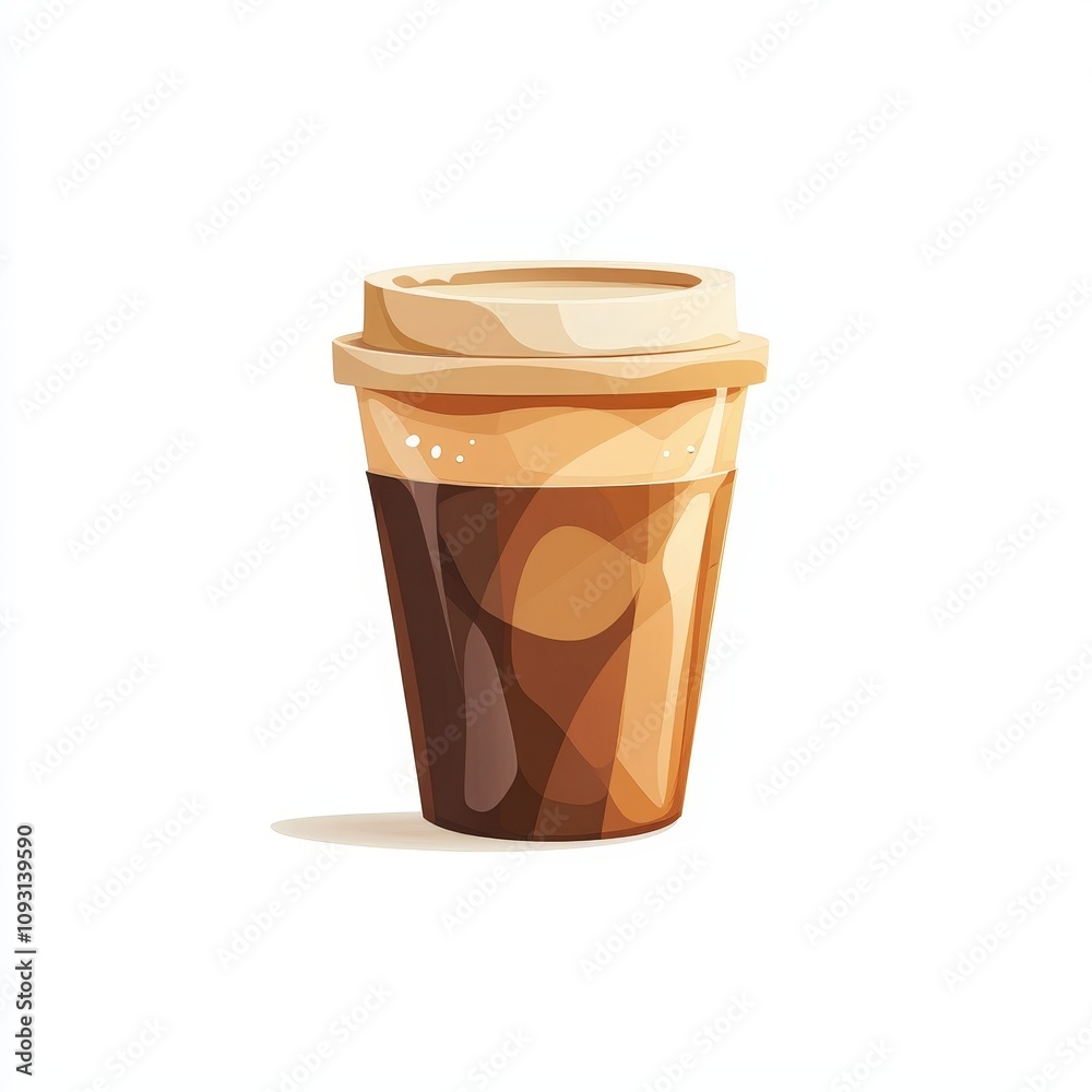 A takeaway coffee cup with a lid, featuring a gradient from dark to light brown, suggesting a layered coffee drink. Droplets on the surface indicate condensation, adding a touch of realism. A takeaway coffee cup with a lid, featuring a gradient from dark to light brown, suggesting a layered coffee drink. Droplets on the surface indicate condensation, adding a touch of realism.