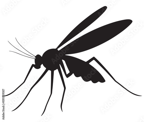 Cartoon mosquito isolated on white background, Mosquito silhouette icon