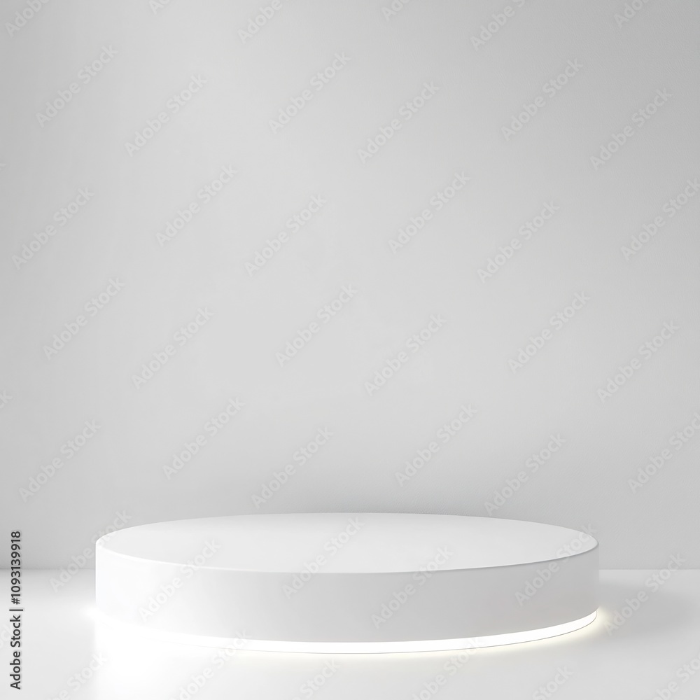 Glowing White Minimalist Podium on Clean Seamless Studio Background for Modern Product Presentations Glowing White Minimalist Podium on Clean Seamless Studio Background for Modern Product Presentations