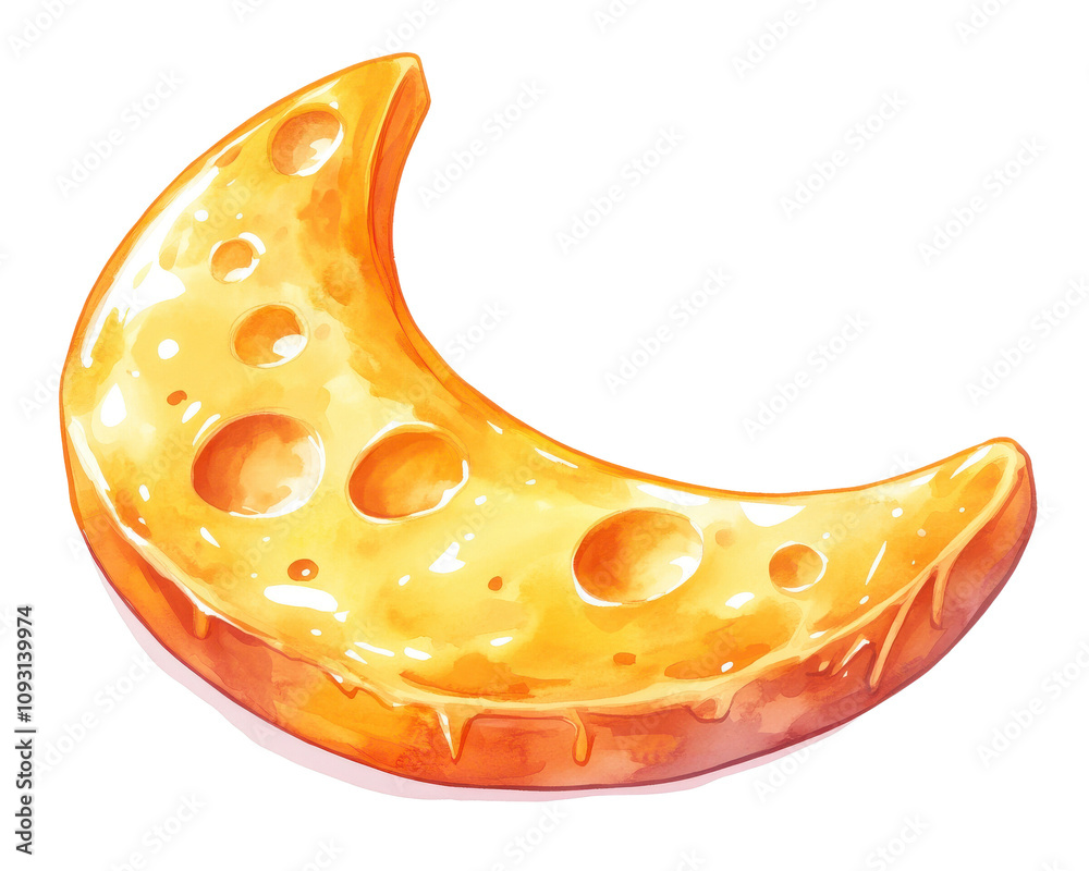 Cheese slice shaped like a crescent moon, colorful and appetizing. Cheese slice shaped like a crescent moon, colorful and appetizing.