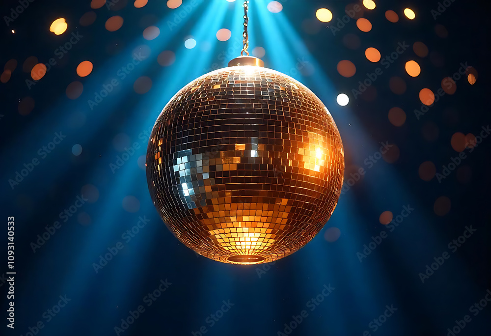Obraz premium disco ball with lights,golden disco ball,Sparkling Lights Dance on a Gold Disco Ball
