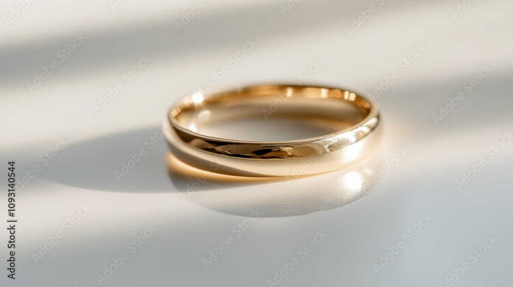 Elegant Simple Gold Ring on Soft Surface with Gentle Reflections and Natural Light for Use in Weddings, Jewelry, and Romantic Themes Photography Elegant Simple Gold Ring on Soft Surface with Gentle Reflections and Natural Light for Use in Weddings, Jewelry, and Romantic Themes Photography