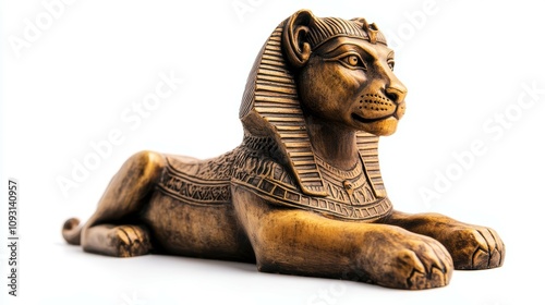 Admiring a sphinx statue replica studio setting sculpture minimalist background front view ancient art concept