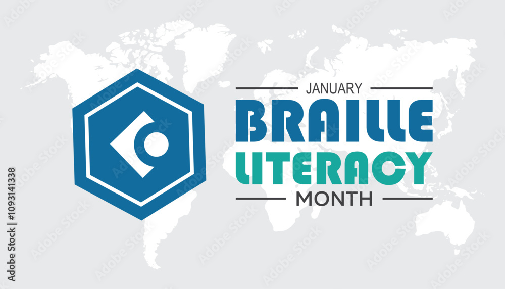 Obraz premium National Braille Literacy Month observed each year during January. Healthcare Medical Awareness concept. Vector template for banner, greeting card, poster with background.