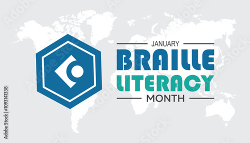 National Braille Literacy Month observed each year during January. Healthcare Medical Awareness concept. Vector template for banner, greeting card, poster with background.