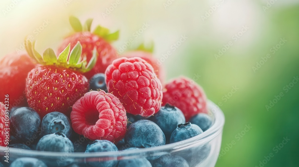 A vibrant bowl of fresh raspberries and blueberries, showcasing their rich colors and natural beauty against a soft, blurred background. A vibrant bowl of fresh raspberries and blueberries, showcasing their rich colors and natural beauty against a soft, blurred background.