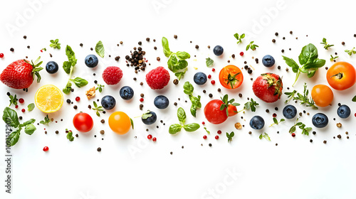 Photo Fresh Fruits, Vegetables, and Herbs on White Background