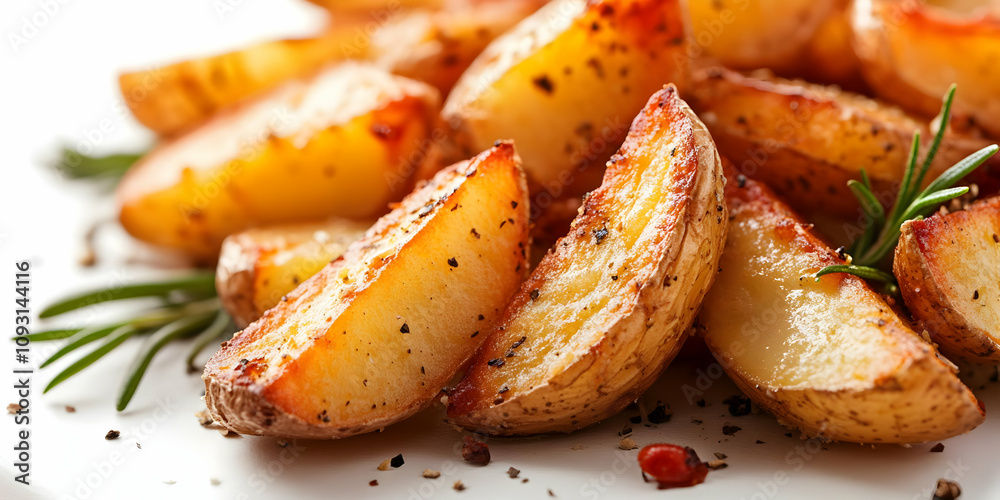 Photo Roasted Potato Wedges with Rosemary and Spices Photo Roasted Potato Wedges with Rosemary and Spices