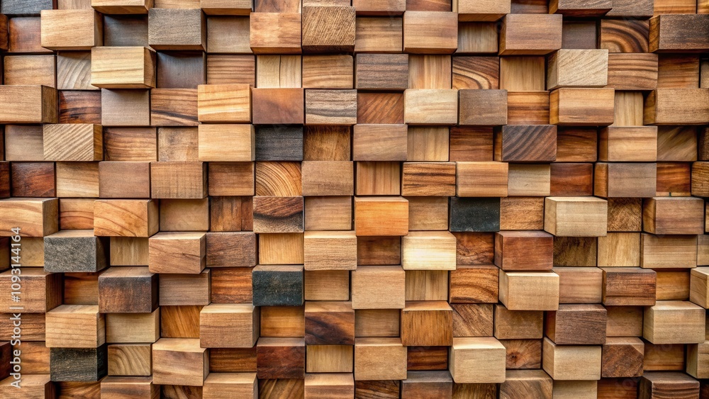 A seamless pattern of stacked wooden blocks, showcasing an intricate display of natural wood grain variations and colors.