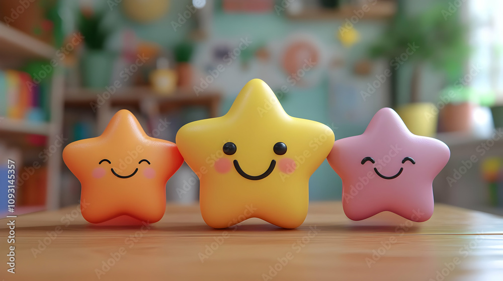 Obraz premium 3D Illustration Happy Star Friends, Joy, Happiness, Friendship