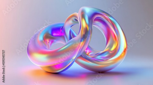 Surreal twisting torus with holographic gradients and glowing highlights, seamlessly rendered in 4K