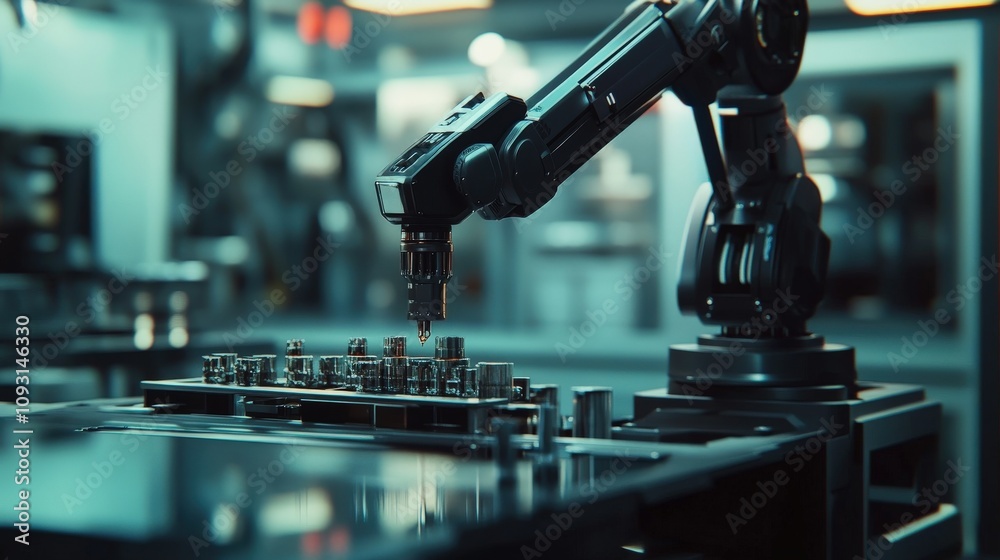 Compact robotic arm handling materials in a micro-manufacturing plant Compact robotic arm handling materials in a micro-manufacturing plant