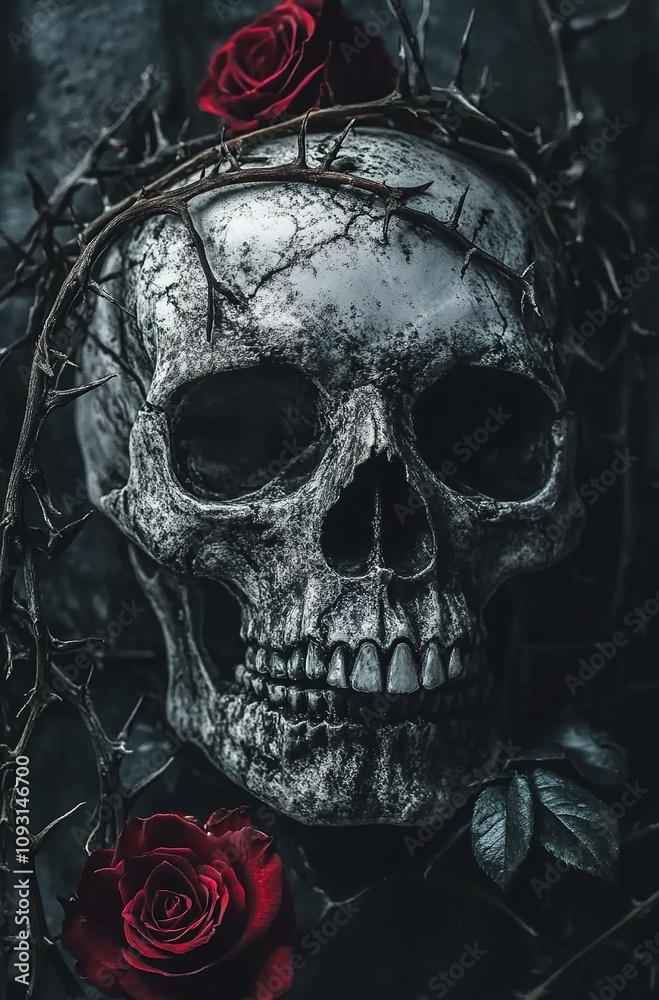 A dark, gothic skull with roses, a goth aesthetic wallpape A dark, gothic skull with roses, a goth aesthetic wallpape