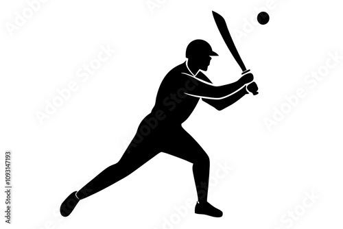 Cricketer Silhouette - Vector of a Cricketer Hitting the Ball in Motion