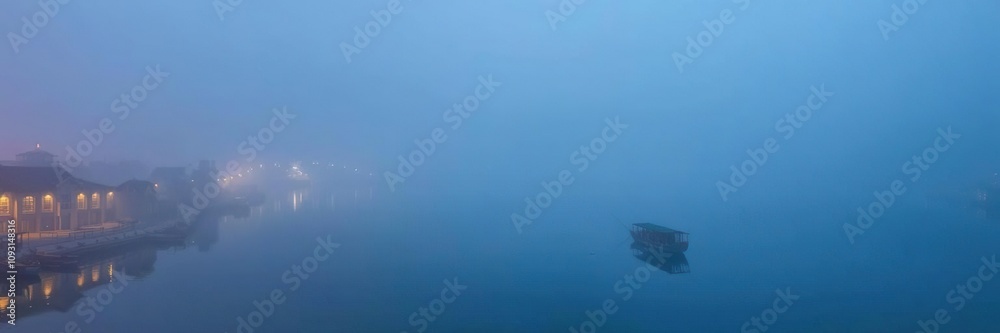 Fototapeta premium Serene foggy scene of Yangsuri River in Seoul Korea, outdoor, nature