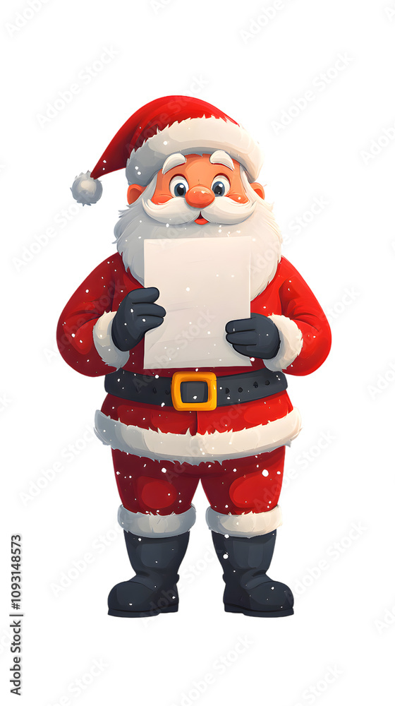 Santa Claus holding a paper wish list isolated on transparent background Santa Claus holding a paper wish list isolated on transparent background