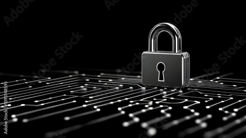 Wallpaper Mural 3D Illustration - Data Security Lock on Circuit Board Torontodigital.ca