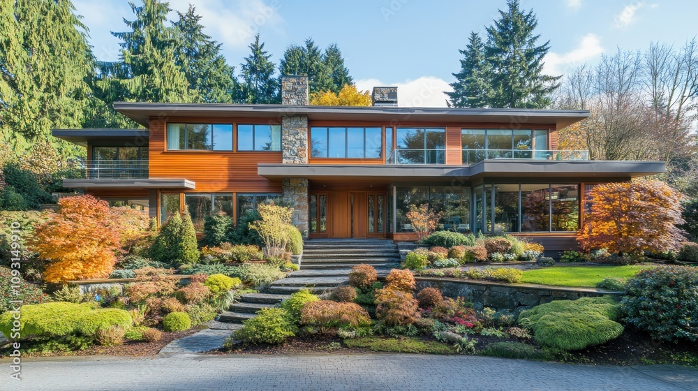 Luxury Modern Home Autumn Landscape Luxury Modern Home Autumn Landscape