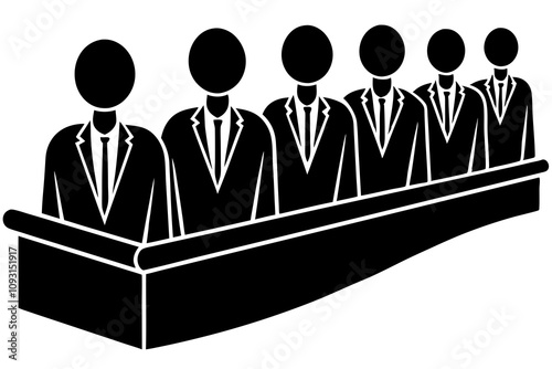 Jury Box Silhouette - Row of People Symbolizing a Jury Vector Design