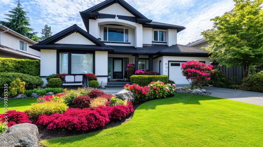 Naklejka premium Luxury Home with Vibrant Landscaping