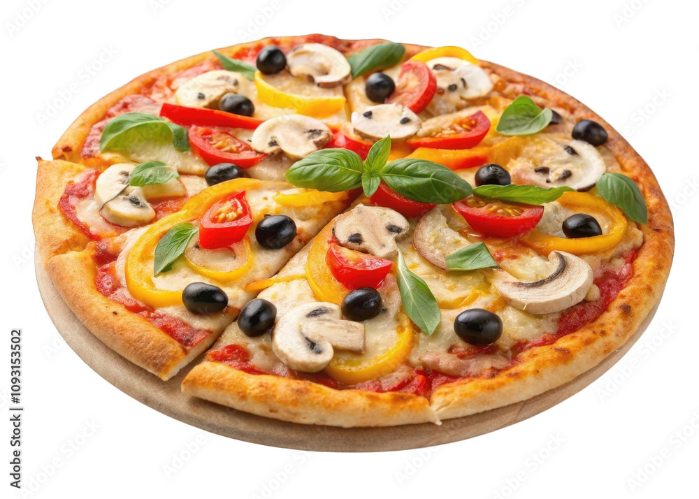 Olive and mushroom pizza isolated on transparent background Olive and mushroom pizza isolated on transparent background
