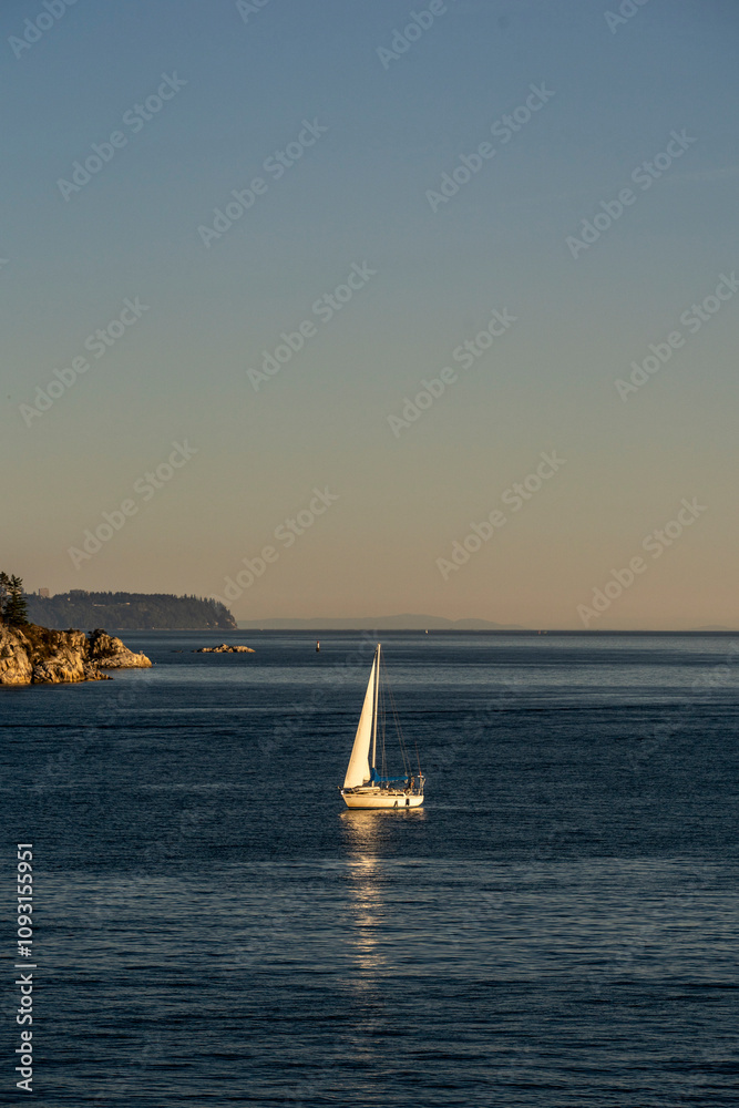 Sailboat at Sunset on the Sea near Vancouver Sailboat at Sunset on the Sea near Vancouver
