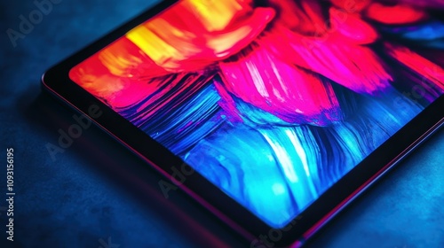 Captivating digital art experience on a tablet home workspace digital illustration showcase modern environment close-up perspective colorful creativity photo
