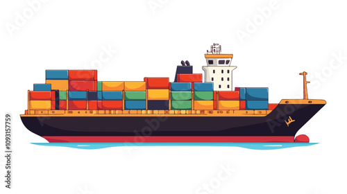 Container Ship Transportation Concept on Water, Cargo Logistics Industry Vessel
