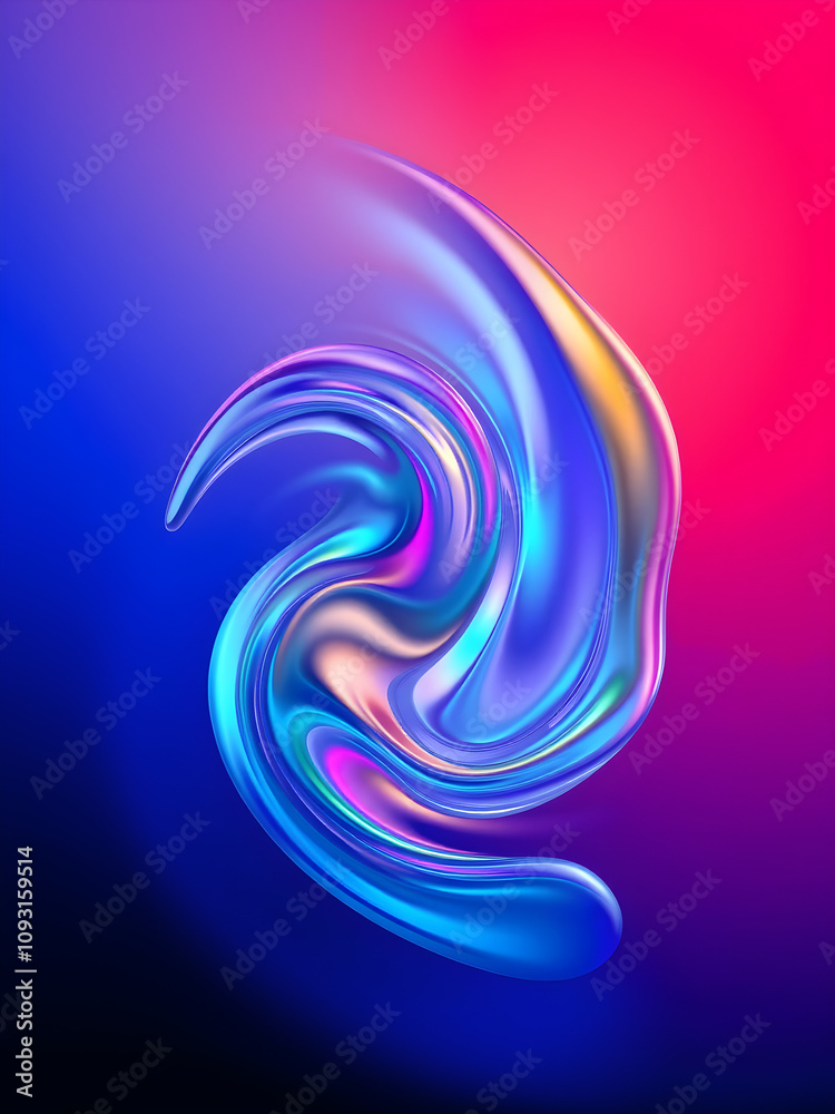 Colorful fluid gradient shape 3d rendering, liquid glass holographic spectrum effect. Generative AI
