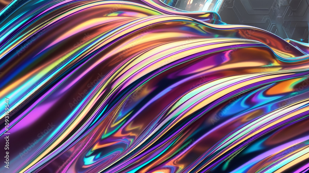 Abstract futuristic holographic stripes wavy background. Iridescent wave
