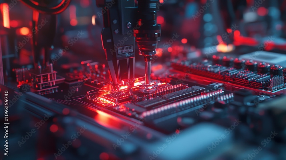 Robotic arms assembling electronics with precision in a modern factory Robotic arms assembling electronics with precision in a modern factory