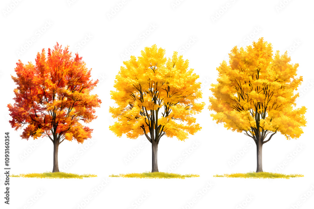 Yellow trees isolated on transparent background Yellow trees isolated on transparent background