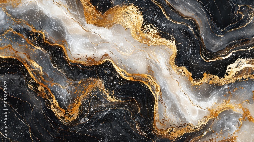 A luxurious marble-style background with swirling patterns in shades of black, gold, and white. The reflective textures create an opulent and timeless aesthetic. Ideal for high-end and elegant A luxurious marble-style background with swirling patterns in shades of black, gold, and white. The reflective textures create an opulent and timeless aesthetic. Ideal for high-end and elegant