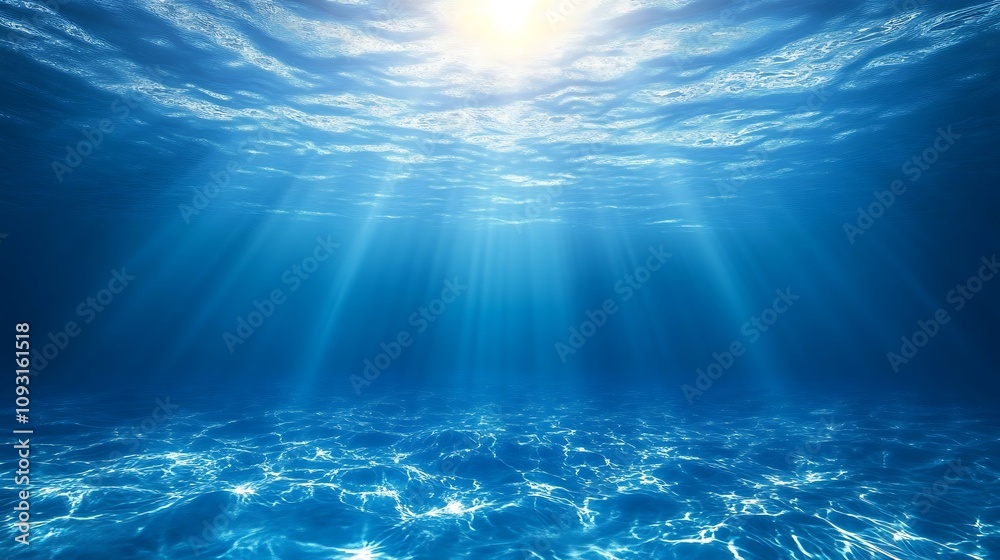 Calm underwater world illuminated by radiant sunlight in vibrant blue water