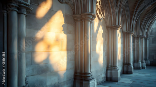 Photo: Gothic Architecture Interior Sunlight Stone Columns and Arches