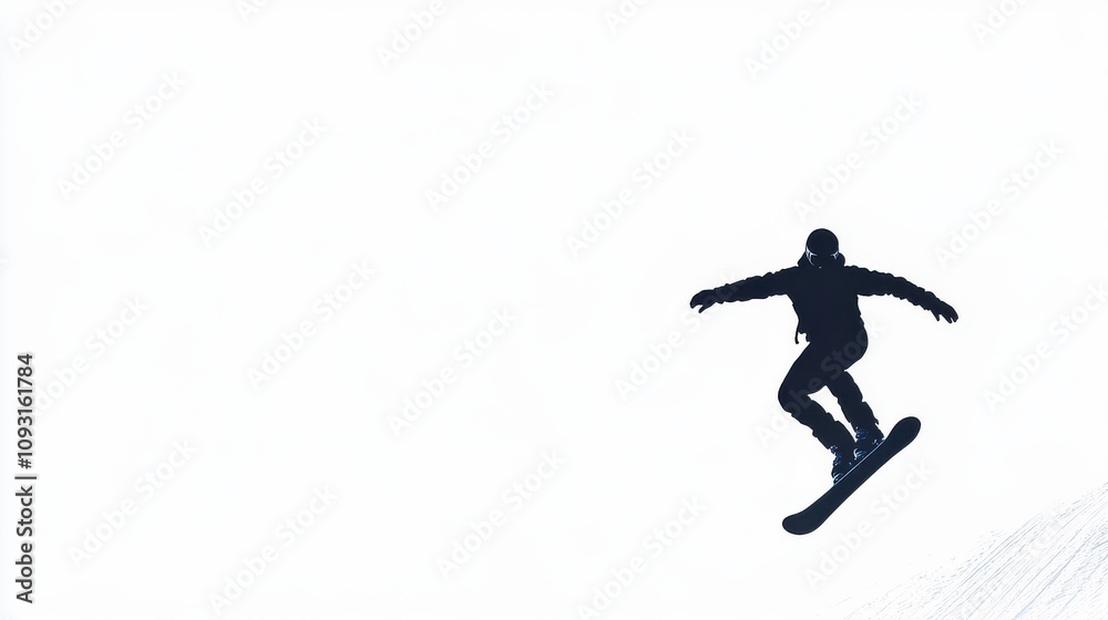 Snowboarder Silhouette Performing Tricks in Snowpark Snowboarder Silhouette Performing Tricks in Snowpark