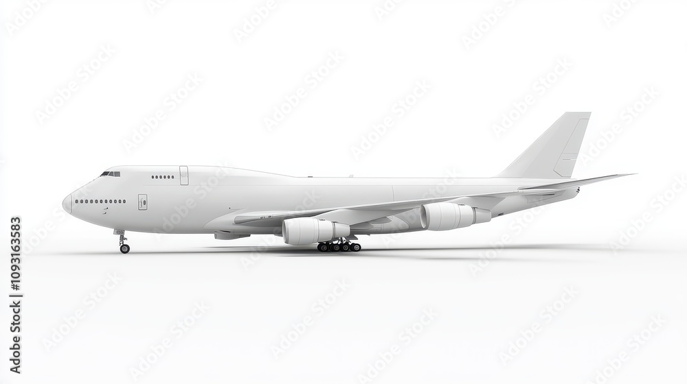 White Plane on Tarmac with Isolated Background White Plane on Tarmac with Isolated Background
