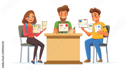 Professional Jury Reviewing Cases and Displaying Scorecards at Desk