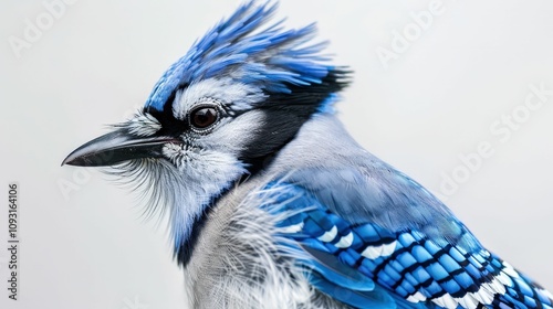 A detailed illustration of a blue jay bird showcasing vibrant blue and gray feathers. photo