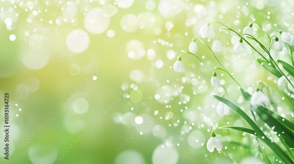 Snowdrops on a light green bokeh background, macro photography. Copy space, free space for text. Spring themed. Snowdrops on a light green bokeh background, macro photography. Copy space, free space for text. Spring themed.
