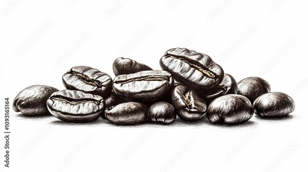 Realistic Illustration of Roasted Coffee Beans