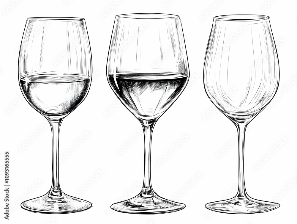 Illustration of Three Wine Glasses Empty, Full, and Half Full Illustration of Three Wine Glasses Empty, Full, and Half Full