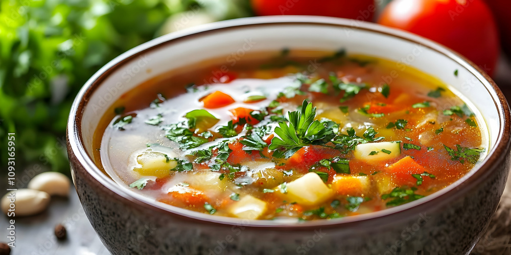 Photo Healthy Vegetable Soup with Parsley and Potatoes Photo Healthy Vegetable Soup with Parsley and Potatoes