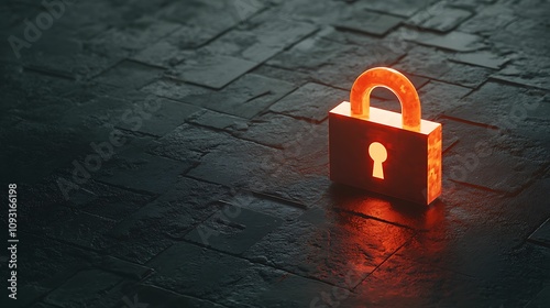 anti tracking, anonymity. A glowing lock sits on a dark surface, symbolizing security and protection in a digital or physical context. photo