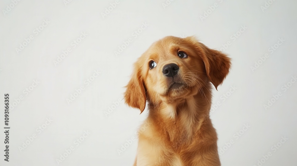 Curious golden retriever puppy sitting on a green lawn captured in stunning detail nature photography Curious golden retriever puppy sitting on a green lawn captured in stunning detail nature photography