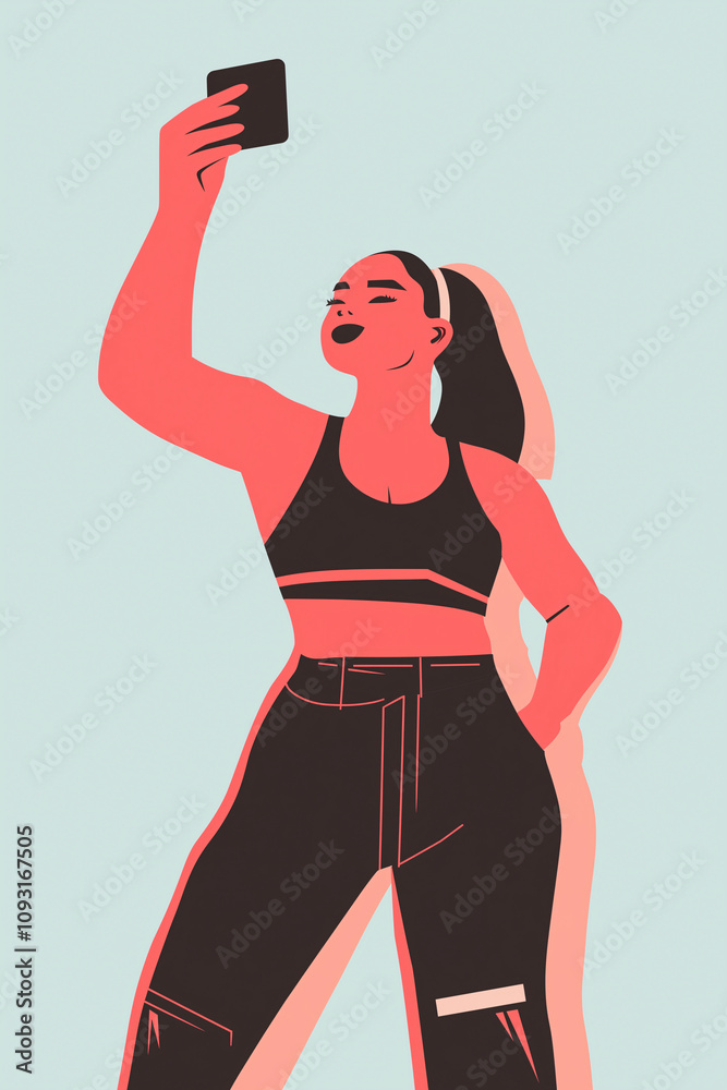 illustration of woman taking a selfie with her cell phone illustration of woman taking a selfie with her cell phone