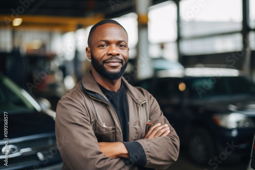 Smiling portrait of a middle aged car mechanic