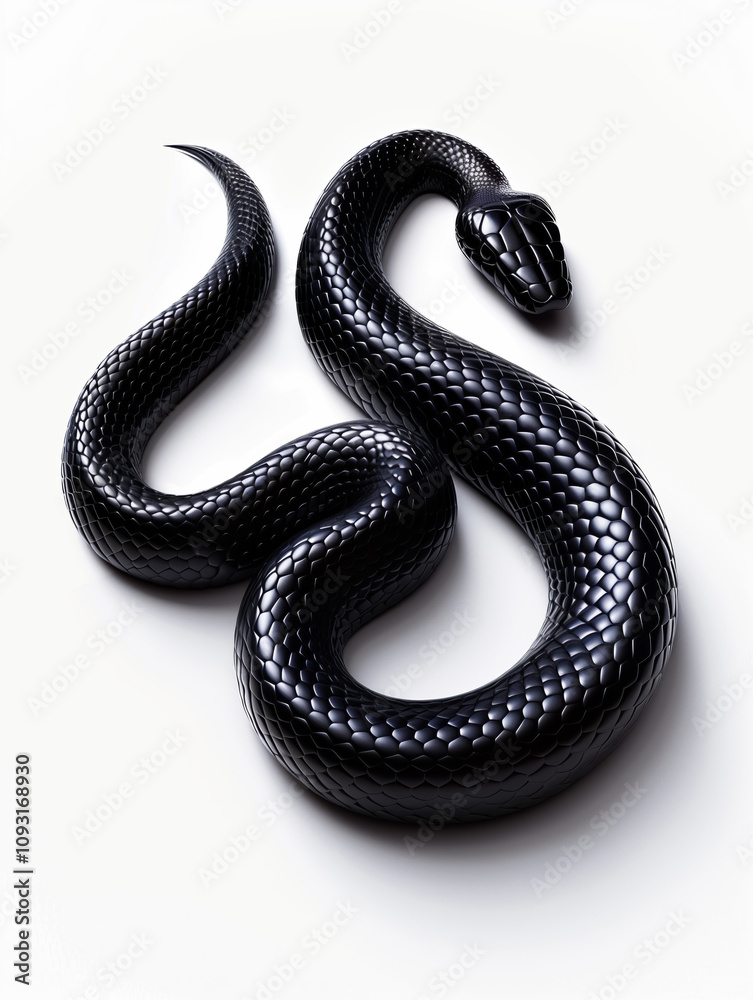 3D rendering of Realistic Black Snake Weaving Downward with High Contrast on a White Vector Background 3D rendering of Realistic Black Snake Weaving Downward with High Contrast on a White Vector Background