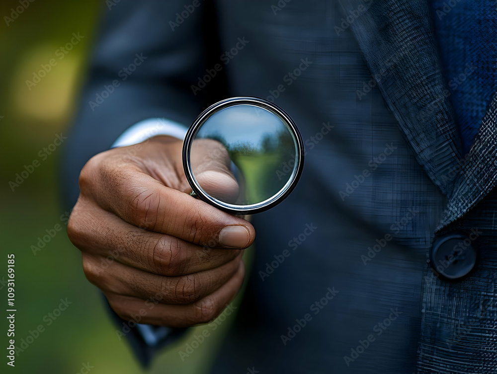Fototapeta premium Photo Hand Holding Magnifying Glass Investigation